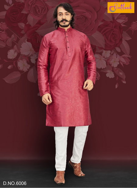 Maroon Outluk Vol 6 Traditional Wear Silk Regal Style Long Kurta Pajama 6006